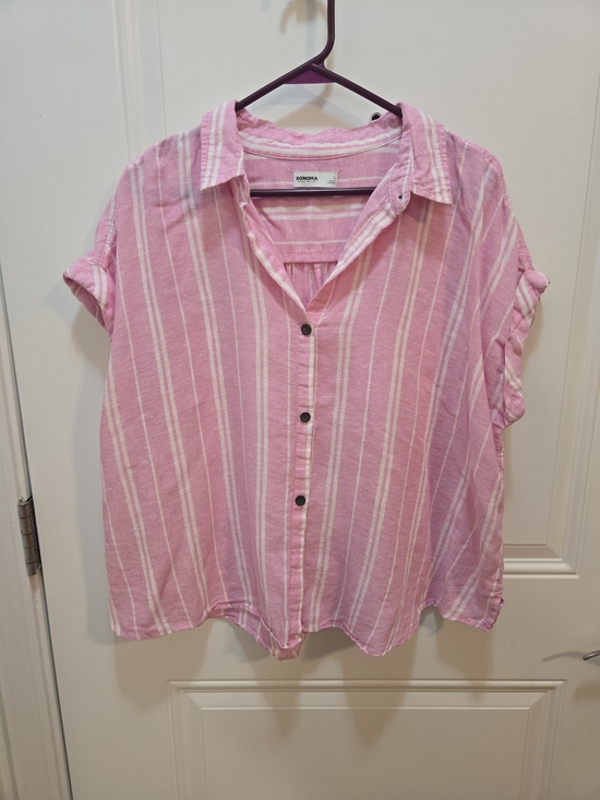 Sonoma Tops - Sonoma Pink and White Striped Button-Down Shirt